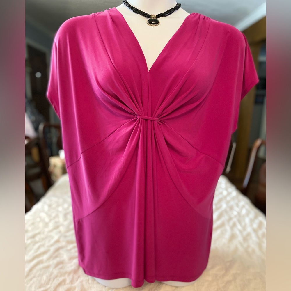 👚Chaus Peony Pink Drape-front Top